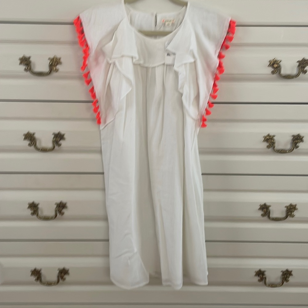 Nwt girls Crewcuts dress never worn white with bright orange tassels